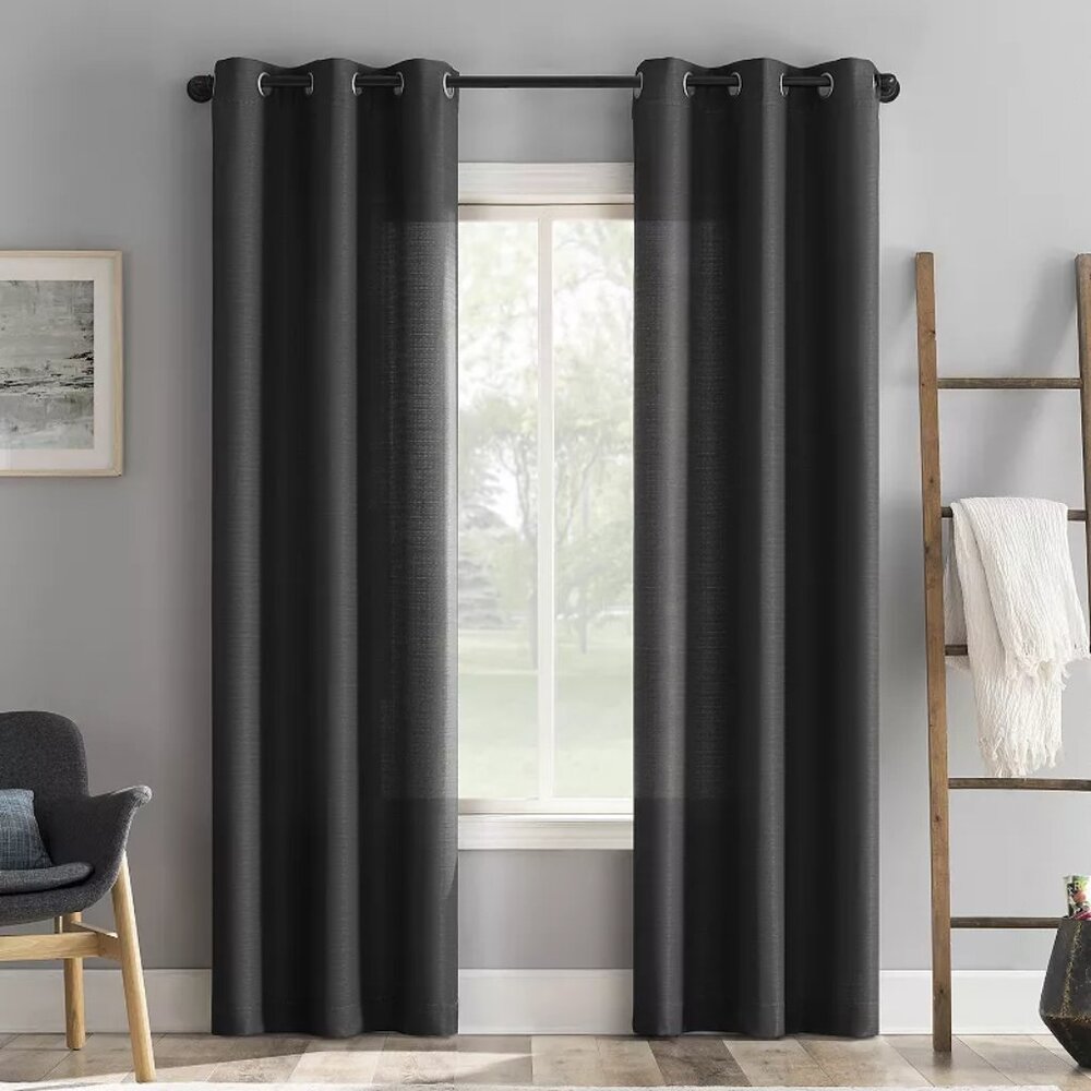 The Big One Matthew Textured Casual Grommet 2 Window Curtain Panels Grey